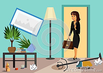 Businesswoman at Home Flat Vector Illustration Vector Illustration